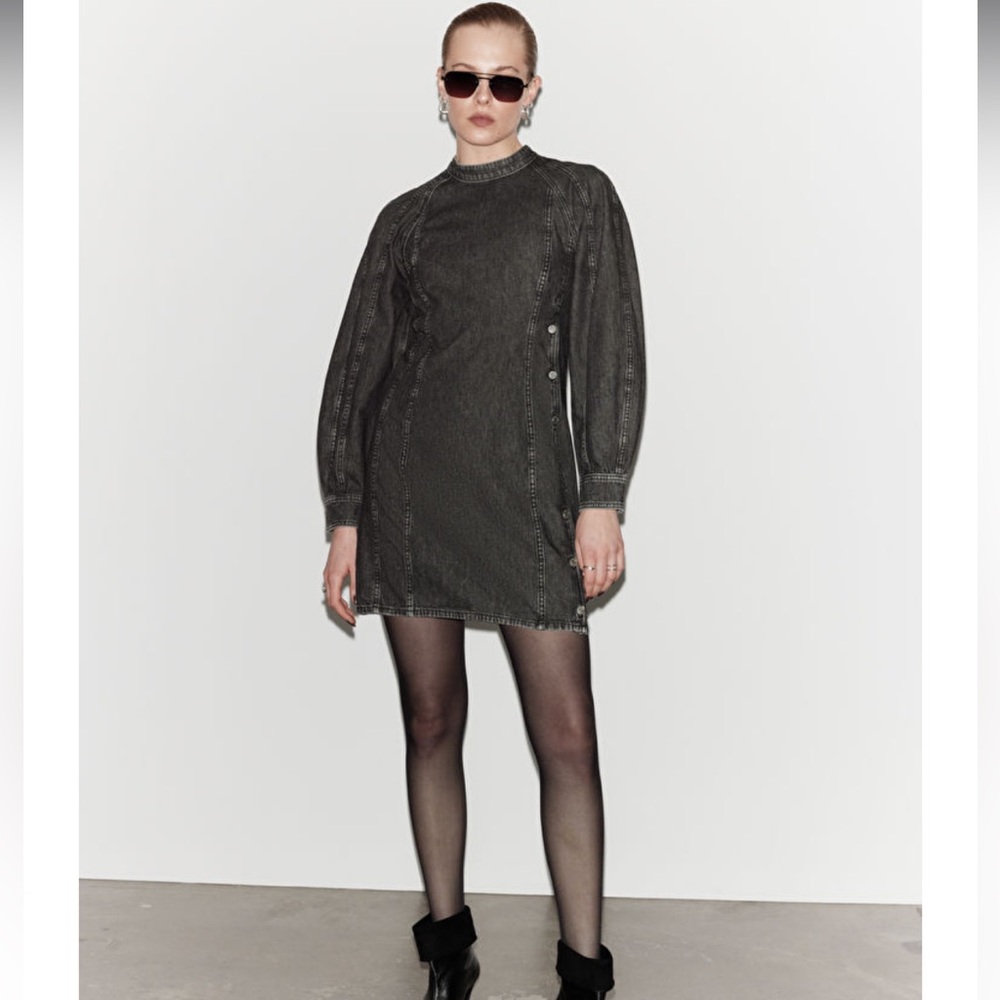 & Other Stories Mock neck denim mini dress featuring topstitched detailing. NWT